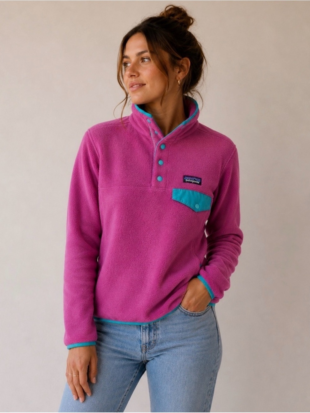 Patagonia Y2K outerwear Lightweight Synchilla Snap-T Pullover pink Fleece Medium